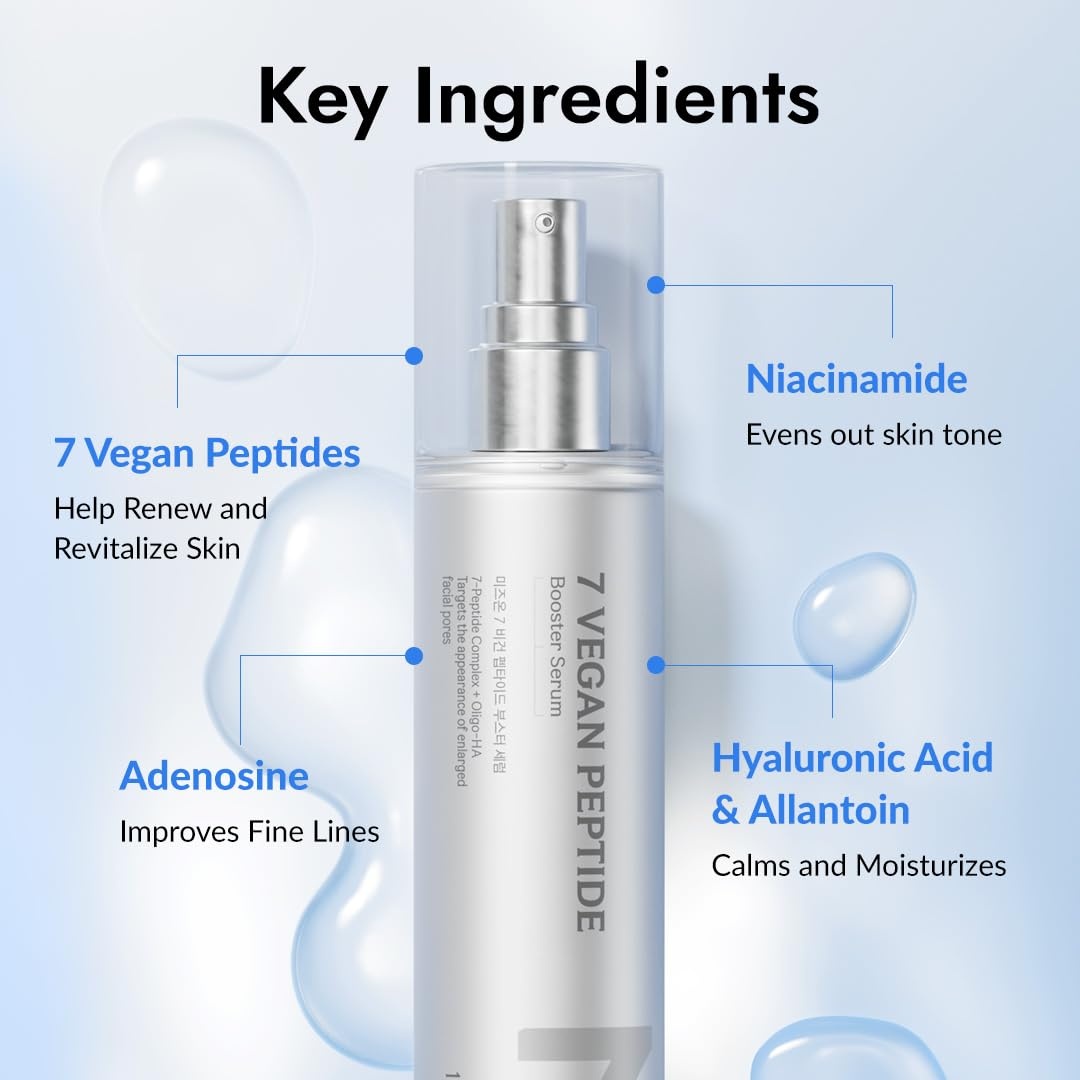image:imageMIZON 7 Vegan Peptide Booster Serum Korean Peptide Serum for Wrinkles Pores amp Hydration Hyaluronic Acid Niacinamide Adenosine Glass Skin Gentle Anti Aging for Sensitive Skin 507 fl oz