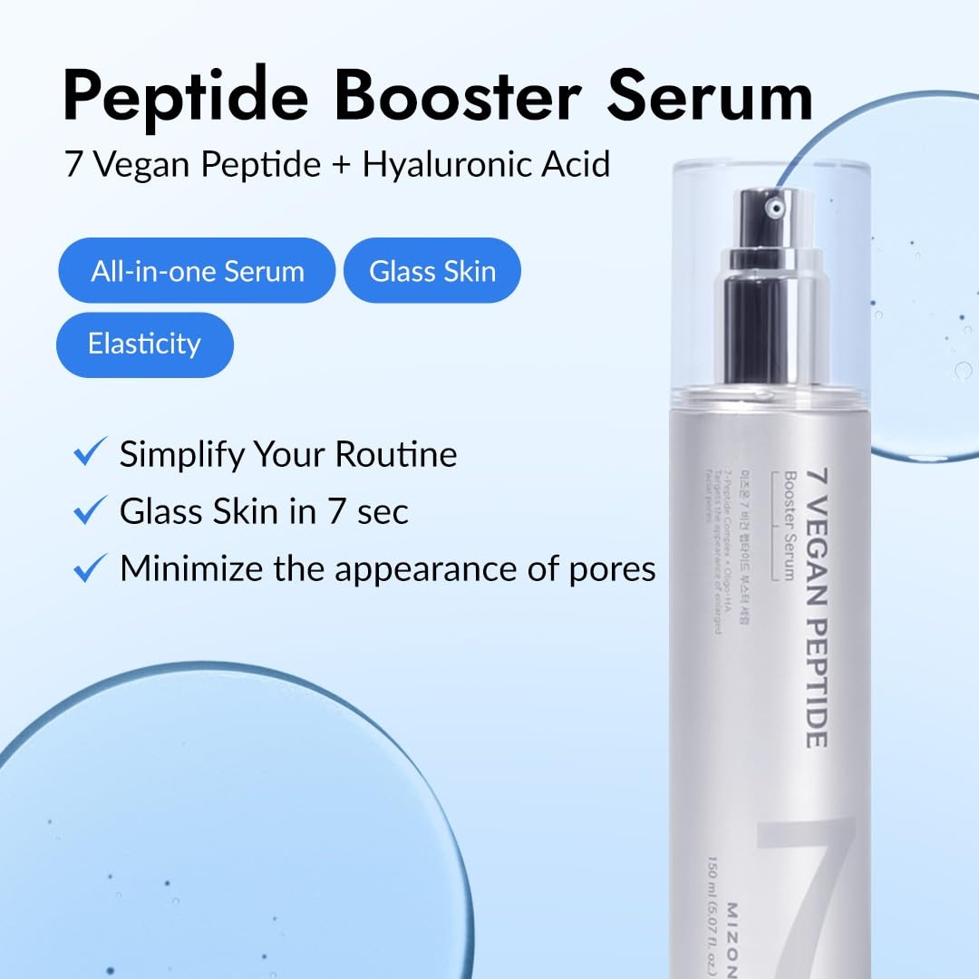 image:imageMIZON 7 Vegan Peptide Booster Serum Korean Peptide Serum for Wrinkles Pores amp Hydration Hyaluronic Acid Niacinamide Adenosine Glass Skin Gentle Anti Aging for Sensitive Skin 507 fl oz