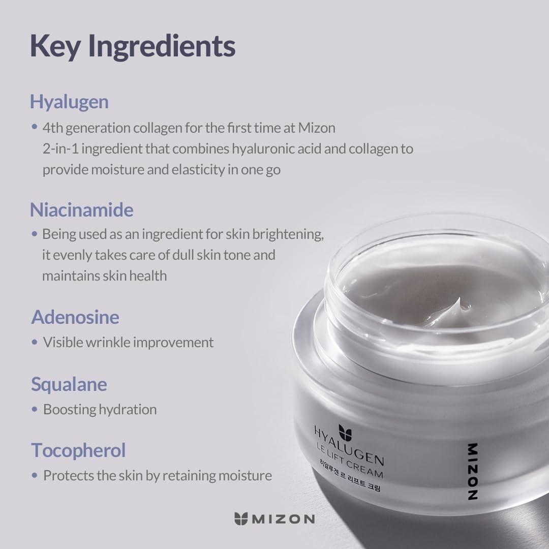 image:imageMIZON Hyalugen Le Lift Cream with Hyaluronic Acid and Marine Collagen Deep Hydration Total Care Youthful Skin Revitalizing Korean Skincare 169 oz
