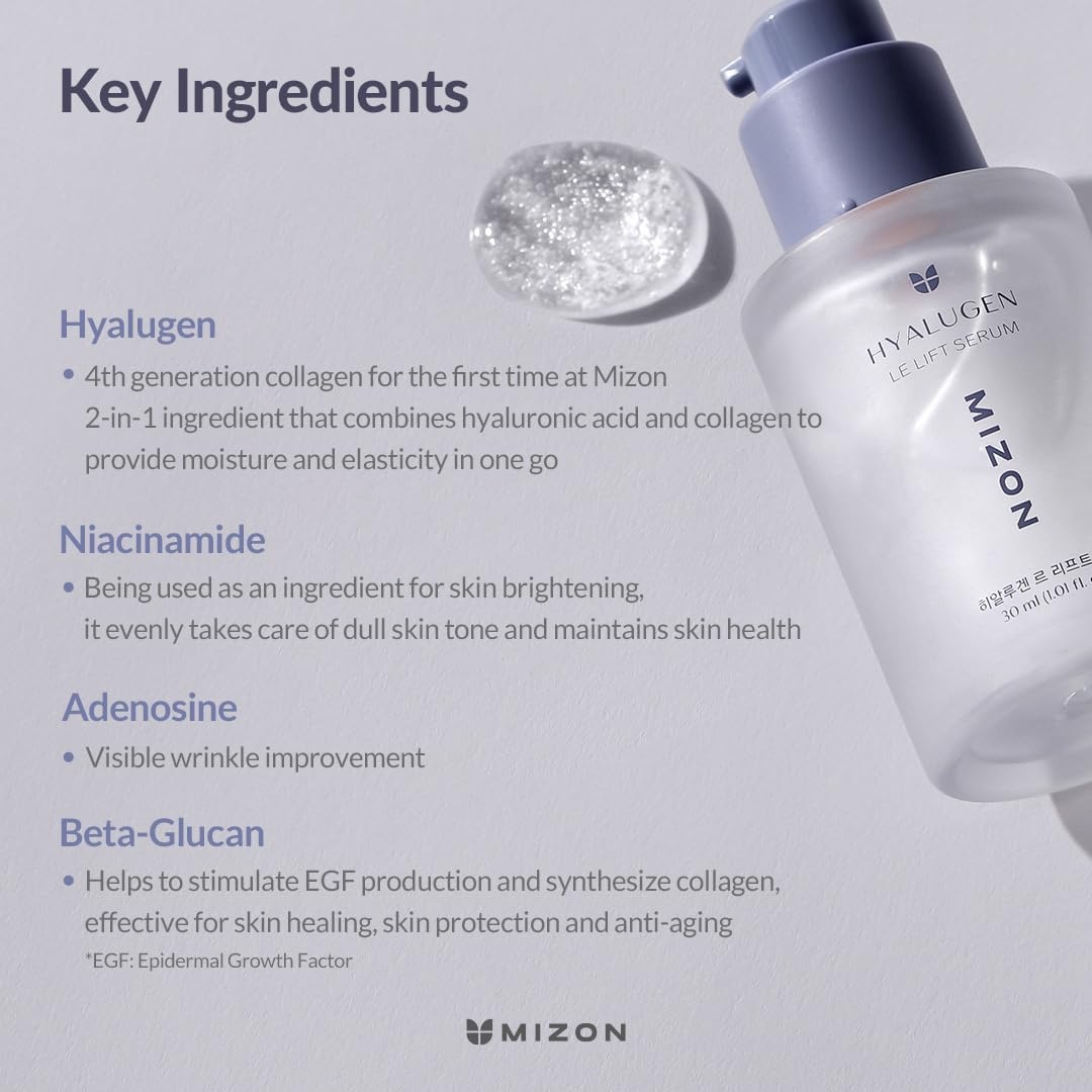 image:imageMIZON Hyalugen Le Lift Serum with Hyaluronic Acid and Marine Collagen for Fine Lines Total Face Care Youthful Skin Refreshing Lifting Korean Skincare 101 oz