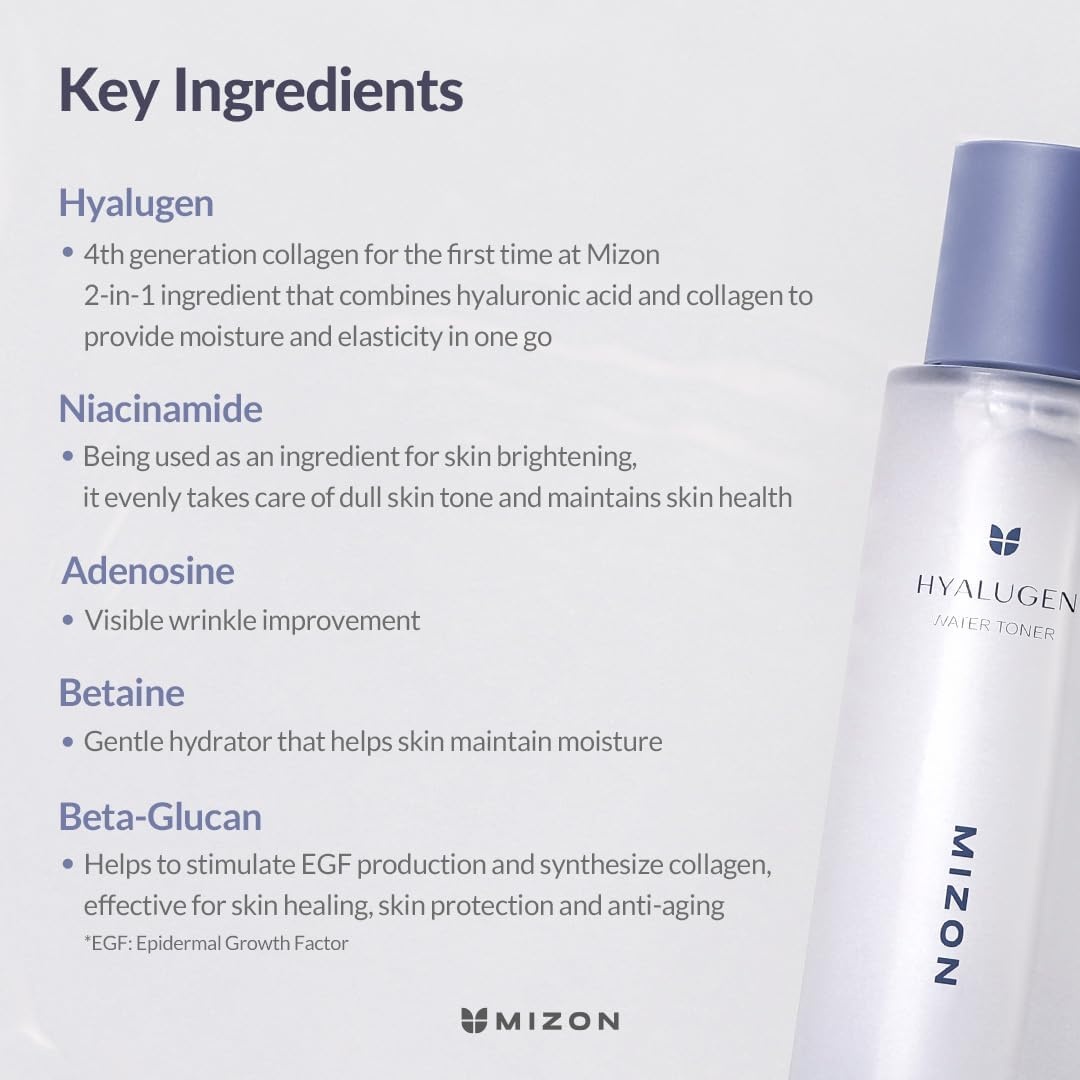image:imageMIZON Hyalugen Water Toner for Deep Hydration and Better Skin Texture with Marine Collagen and Hyaluronic Acid Total Care Korean Skincare439 oz