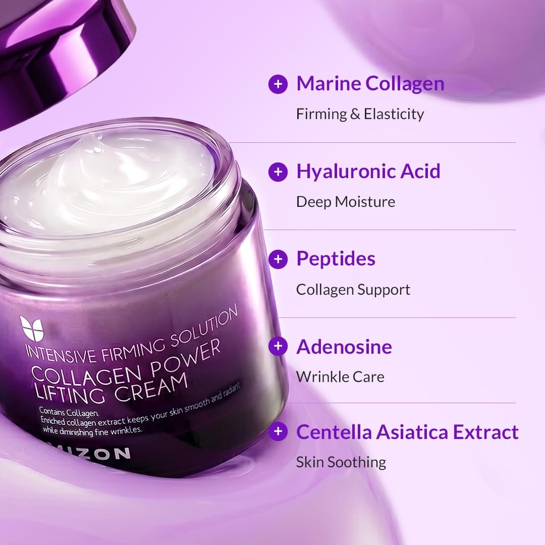 image:imageMIZON Marine Collagen Power Lifting Cream Korean Anti Aging Face Cream for Wrinkles amp Elasticity Collagen amp Hyaluronic Acid Moisturizer for Women 253 fl oz25 Fl Oz Pack of 1