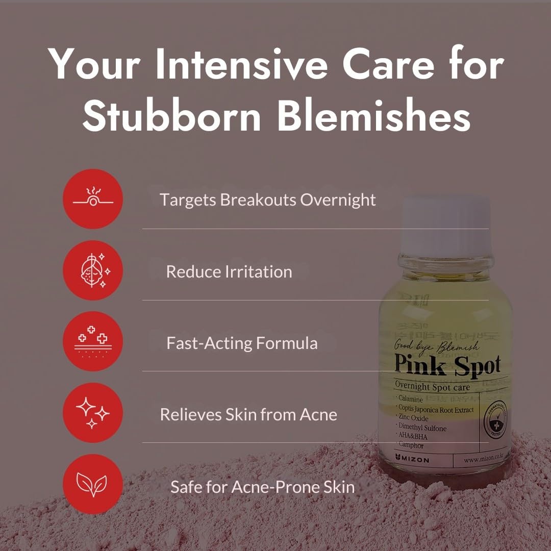 image:imageMIZON Pink Spot Overnight spot care Pimple Care Product with Calamine AHA BHA Acne treatment Breakout treatment 19ml065 fl oz