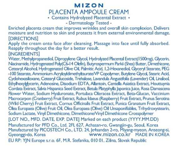 image:imageMIZON Placenta Ampoule Cream with Lavander Oil Niacinamide Adenosine Free of Parabens Korean Skincare 169 fl oz