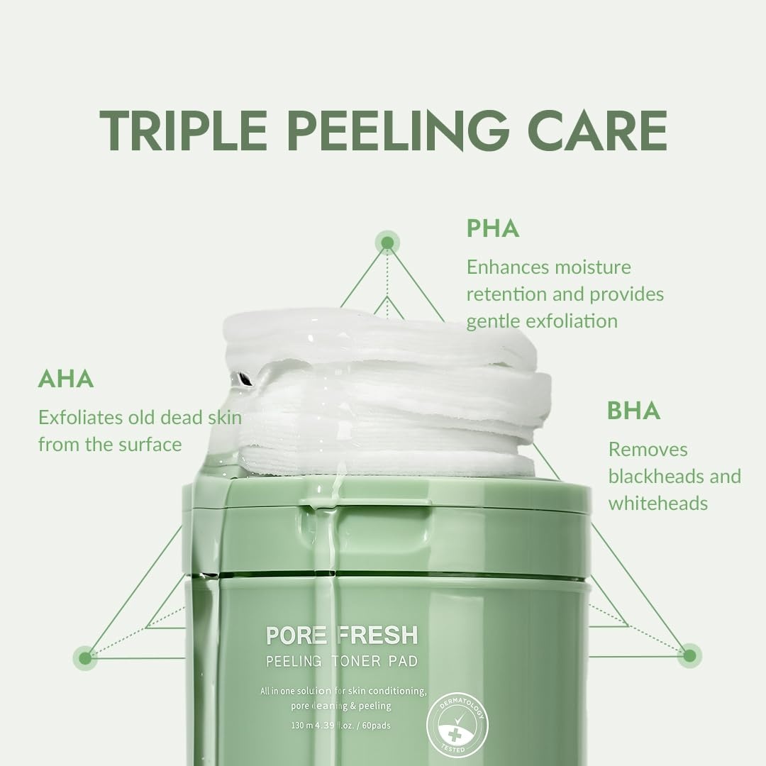 image:imageMIZON Pore Fresh Peeling Toner Pads with AHA BHA PHA Tea Tree amp Turmeric Extracts Gentle Exfoliation amp Deep Cleansing Cotton Soothing Exfoliating Pore Tightening for Face 60 PCS