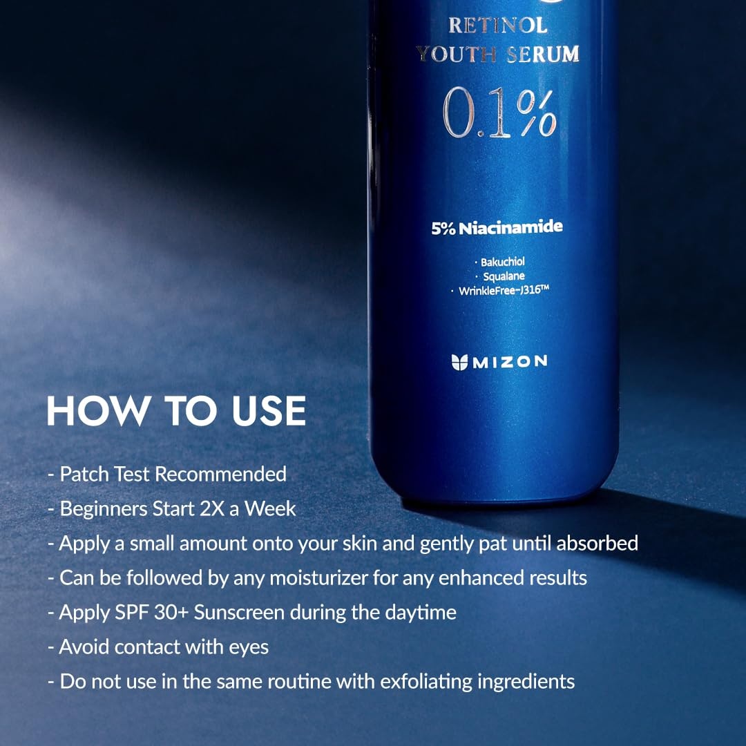 image:imageMIZON Retinol Youth Serum 01 with Bakuchiol Peptides Niacinamide Fine Line Treatment for Youthful Skin Korean Skincare 01 oz01 Retinol Serum