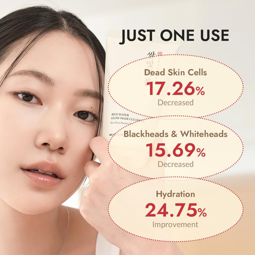 image:imageMIZON Rice Water Glow Mask Cleanser 2in1 Face Wash and Mask with Rice Seed Water Niacinamide Ceramide NP Squalane and Shea Butter for Hydrating and Glass Skin 507 fl oz