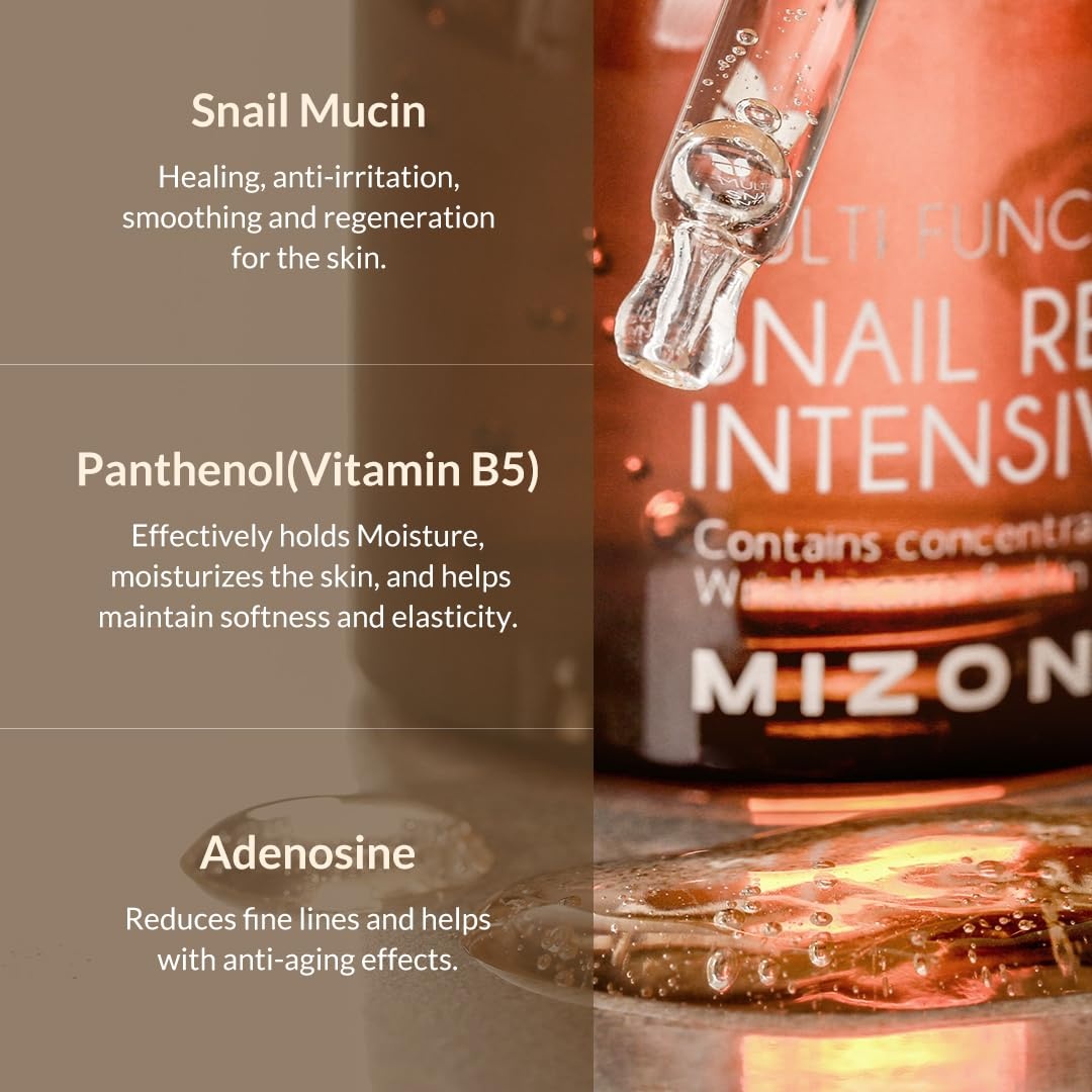 image:imageMIZON Snail Mucin Repair Ampoule Korean Snail Serum with Hyaluronic Acid Peptides amp Vitamin E Hydrating Snail Skincare for Elasticity amp Glass Skin Look 101 fl ozSnail