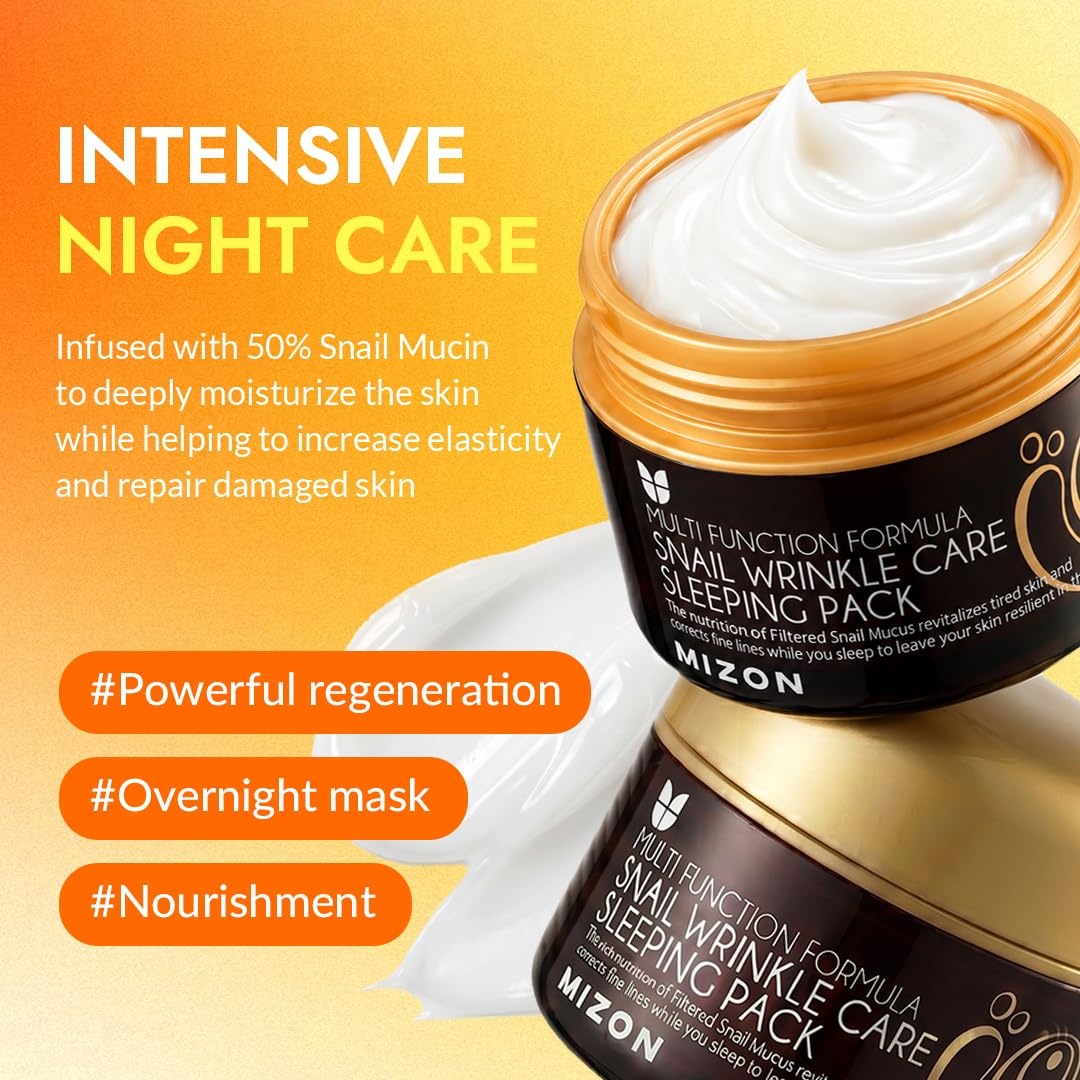 image:imageMIZON Snail Wrinkle Care Sleeping Pack with Snail Mucin Adenosine Shea Butter Overnight Firming Nourishing Mask for Damaged Skin and Fine Lines 27 FL oz