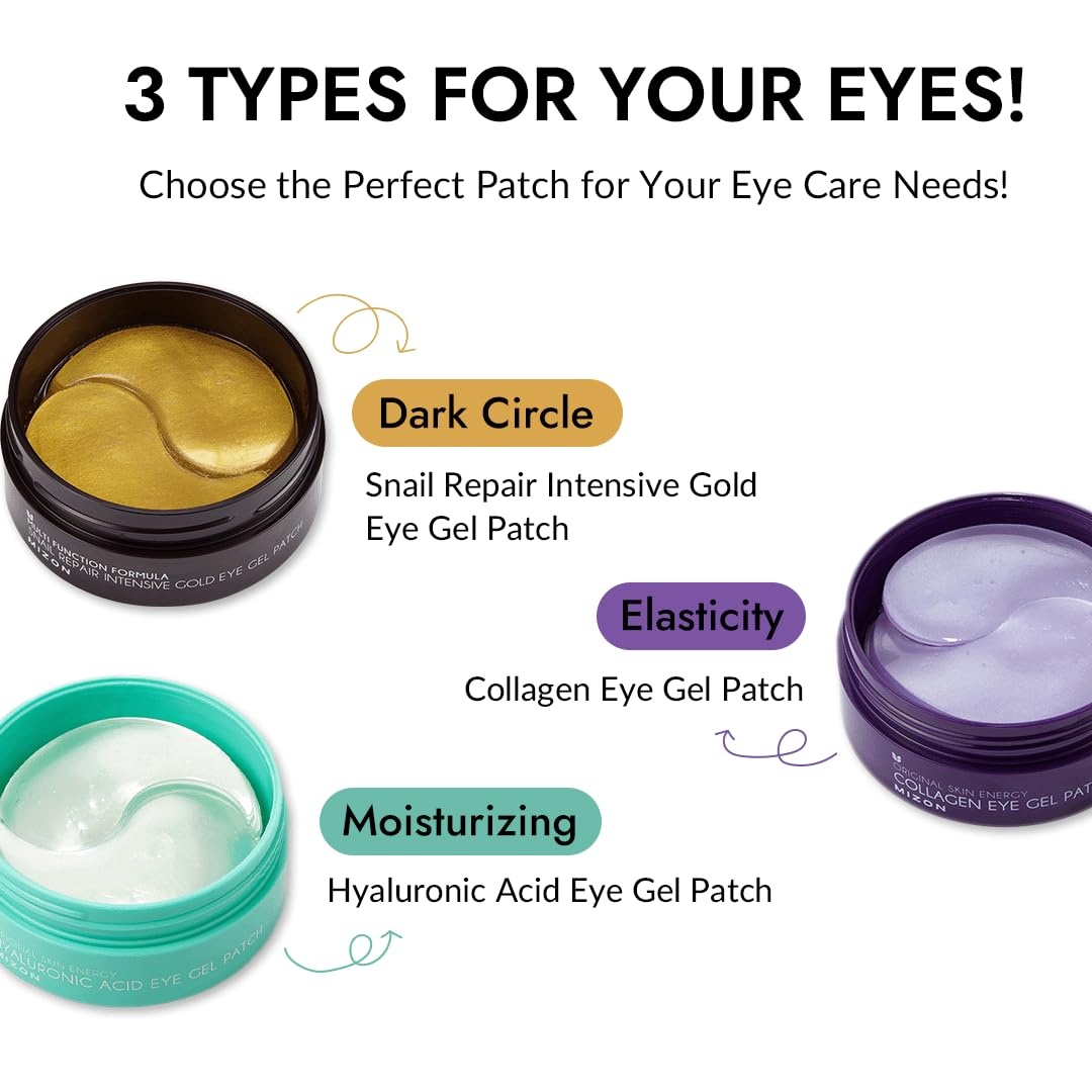 image:imageMIZON 24K Gold and Snail Mucin Hydrogel Under Eye Patches for Puffy Eyes Dark Circles Moisturizing Fine Lines Korean Skincare Pack of Pack of 2 120 Pairs11 Gold Snail