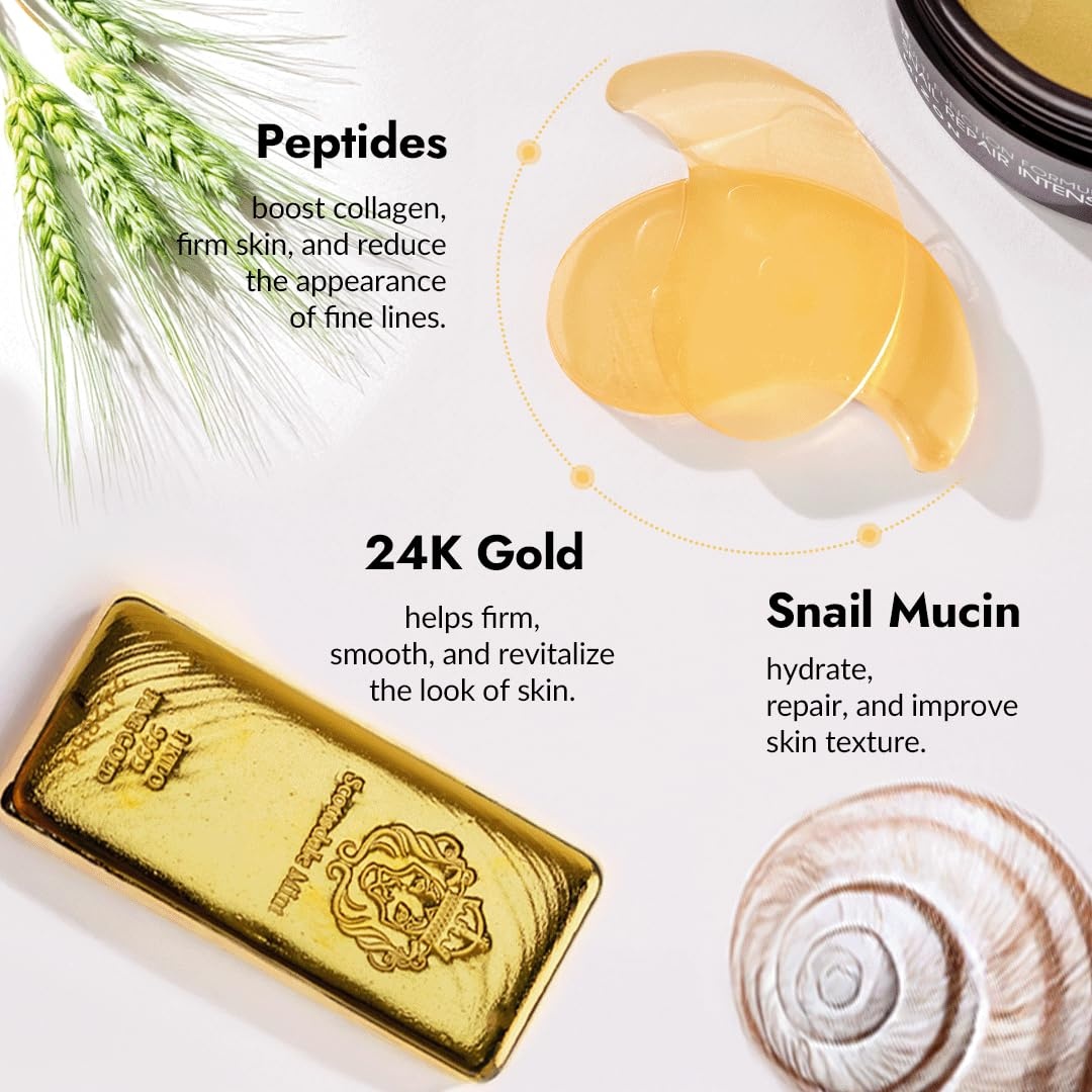 image:imageMIZON 24K Gold and Snail Mucin Hydrogel Under Eye Patches for Puffy Eyes Dark Circles Moisturizing Fine Lines Korean Skincare Pack of Pack of 2 120 Pairs11 Gold Snail