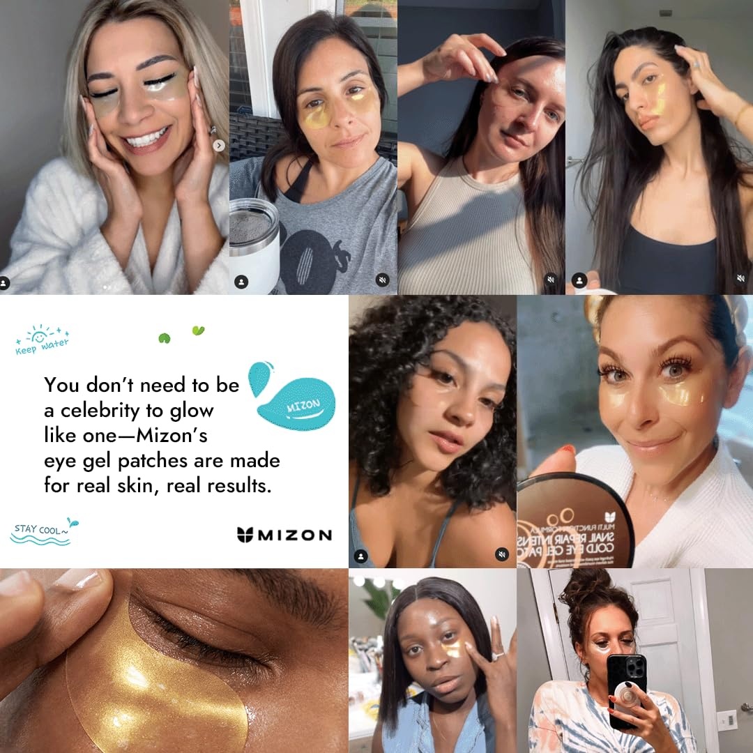 image:imageMIZON 24K Gold and Snail Mucin Hydrogel Under Eye Patches for Puffy Eyes Dark Circles Moisturizing Fine Lines Korean Skincare Pack of Pack of 2 120 PairsGold Snail