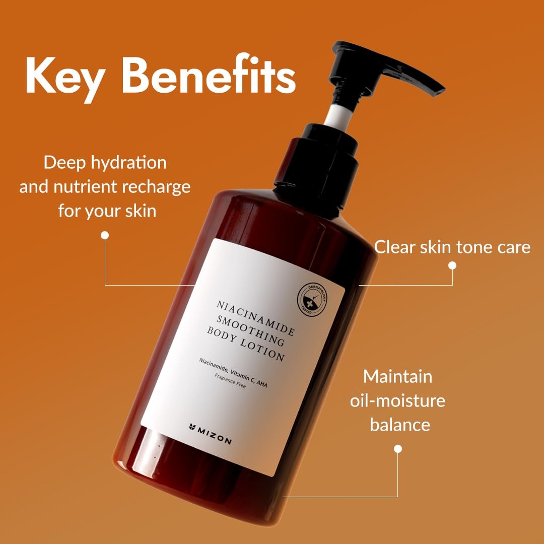 image:imageMIZON Niacinamide Smoothing Body Lotion AHA Vitamin C Hyaluronic Acid Smooth Korean Glowy skin Mild Exfoliation 300ml 1014 FL oz