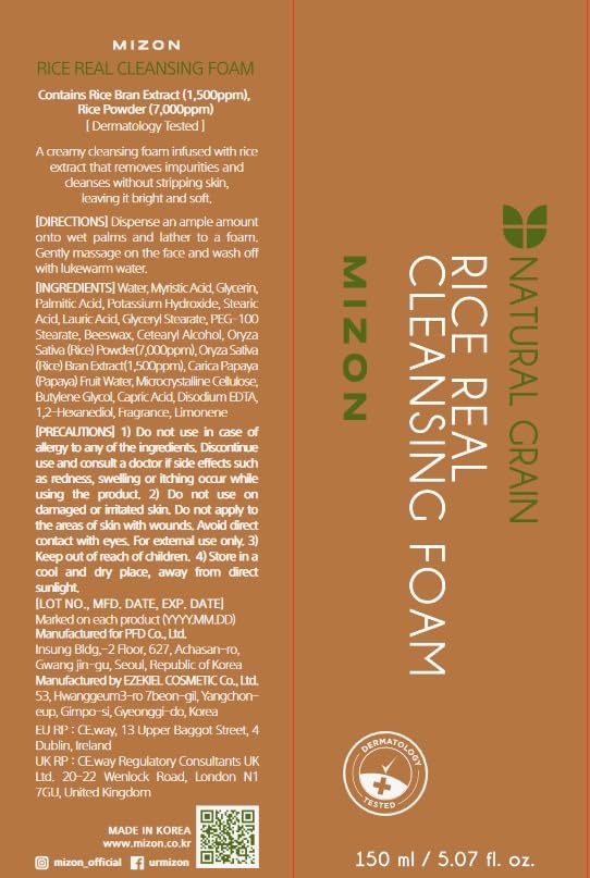 image:imageMIZON Rice Real Cleansing Foam Remove Dead Skin Hydrating Soothing Moisturizing Tone Correction Korean Skincare 150ml 507 fl oz507 Fl Oz Pack of 1