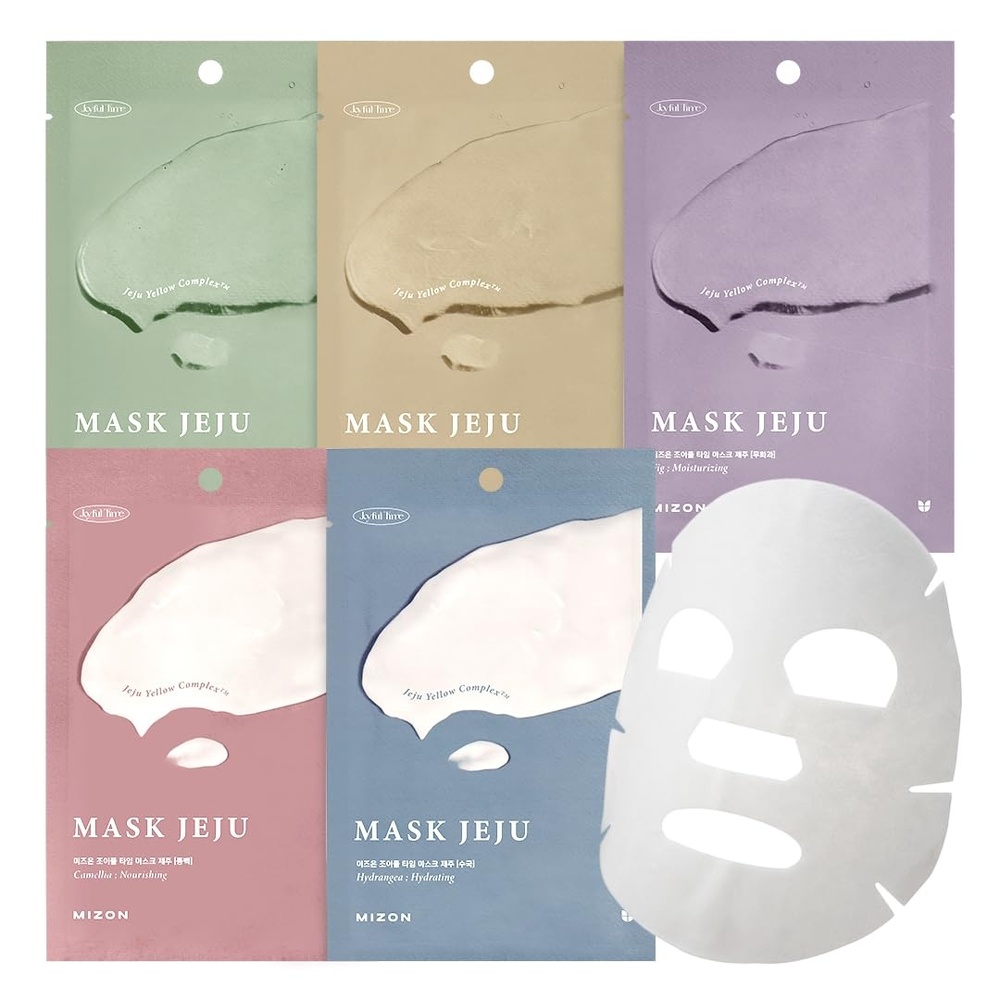 image:imageMIZON Joyful Time Jeju Face Mask Heartleaf Koren Full Face mask Nonsticky Boosts Hydration with Jeju Yellow Complex10 PCSMultiPack